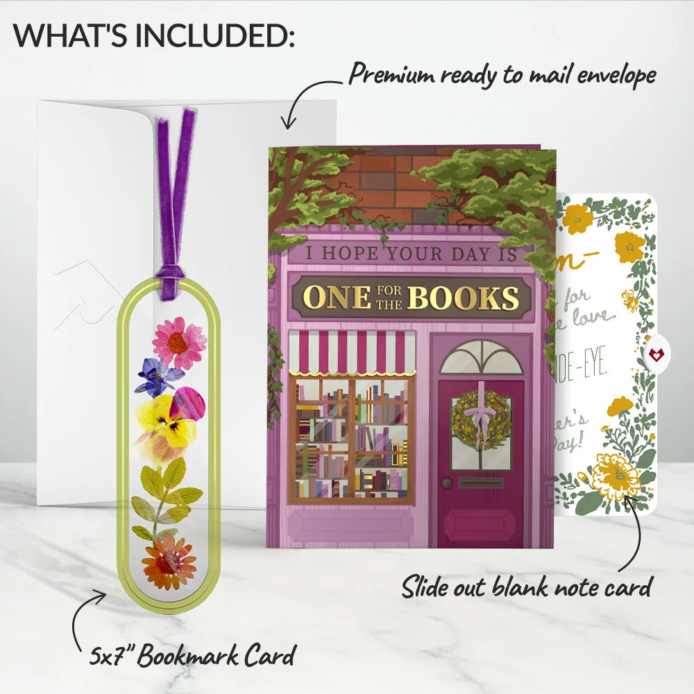 One for the Books Mother’s Day Petal Pressed™ Bookmark Card and Golden Wildflower Frame Sentiment Set for Mom