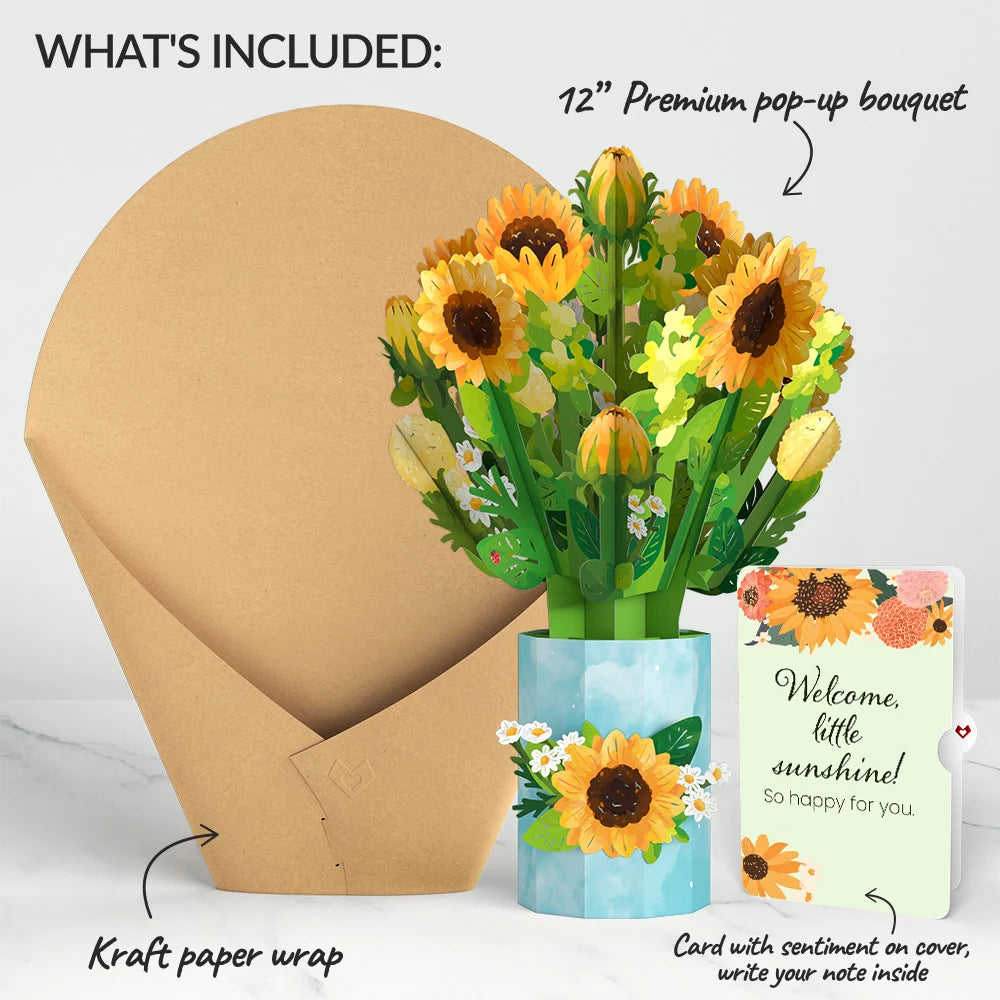 Sunflower Blooms New Baby Bouquet and Sentiment Set