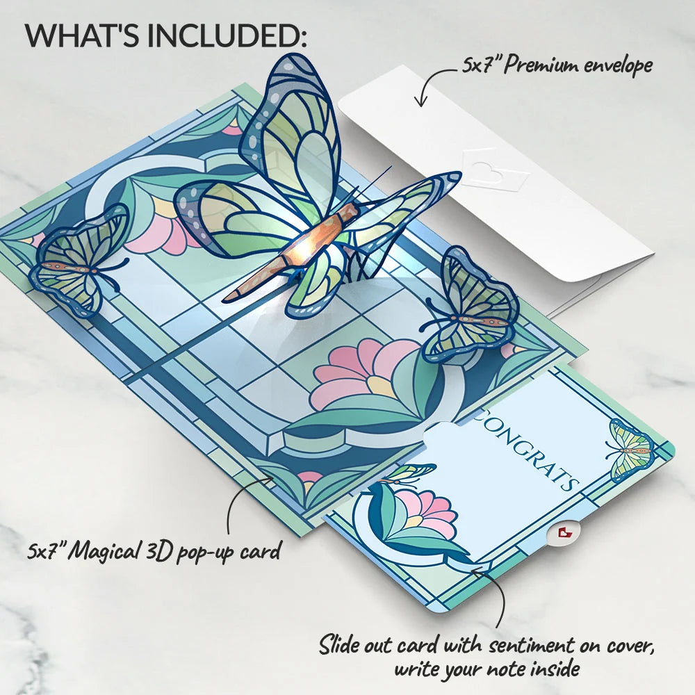 Stained Glass Butterfly Congratulations Light-Up Pop-Up Card and Sentiment Set