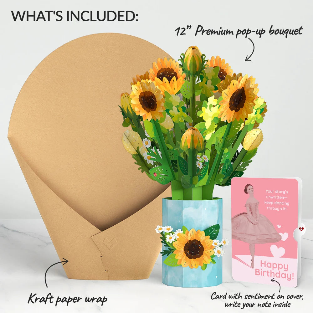 Sunflower Blooms Birthday Bouquet and Dancing Through Life Sentiment Set