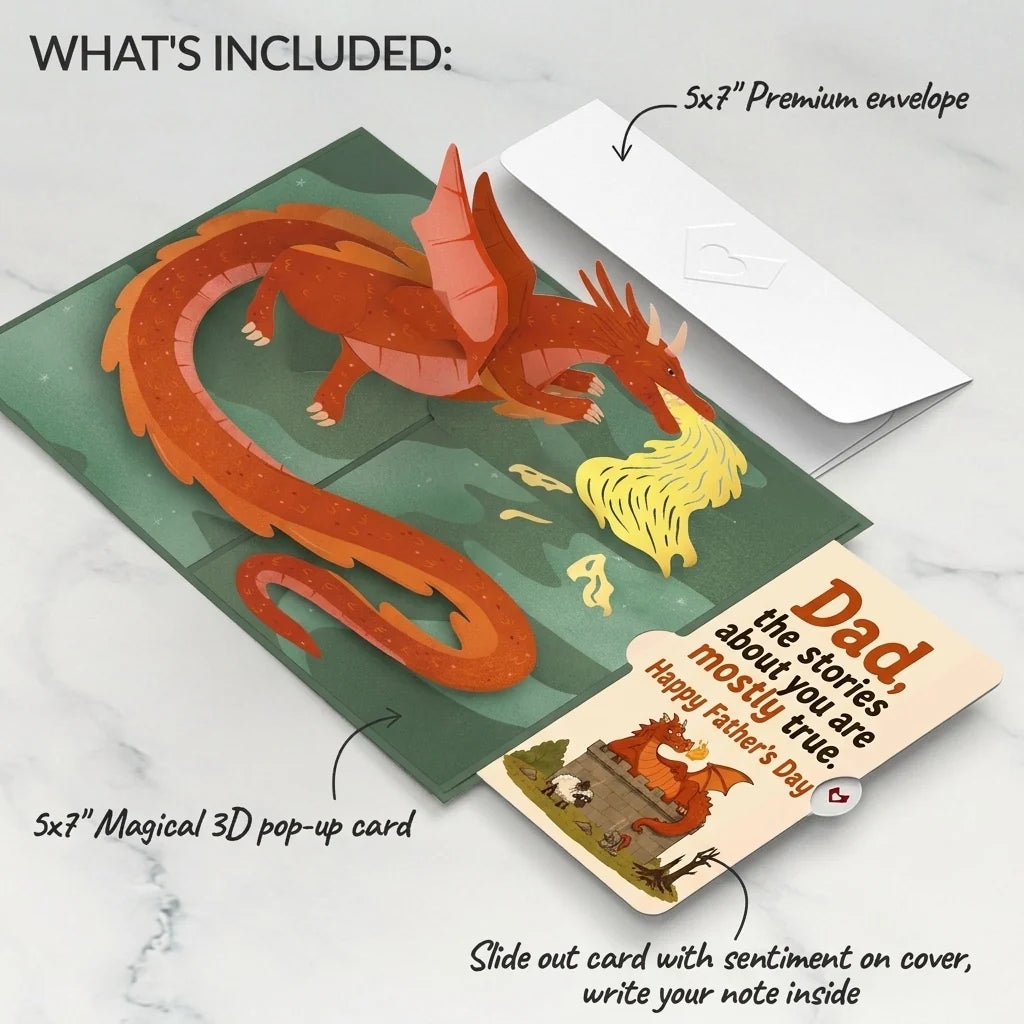 Fire-Breathing Dragon Father's Day Pop-Up Card and True Stories Sentiment Set for Dad