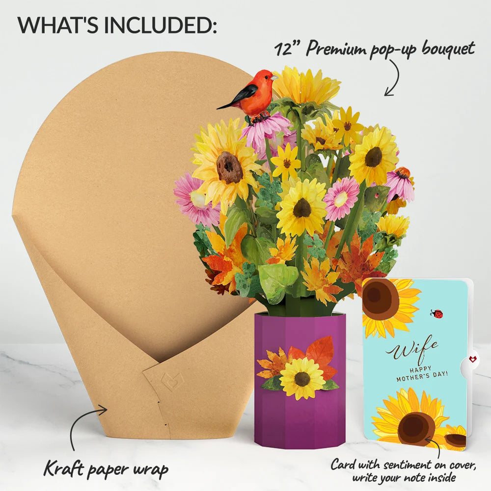 Golden Sunflower Mother’s Day Bouquet and Sentiment Set for Wife