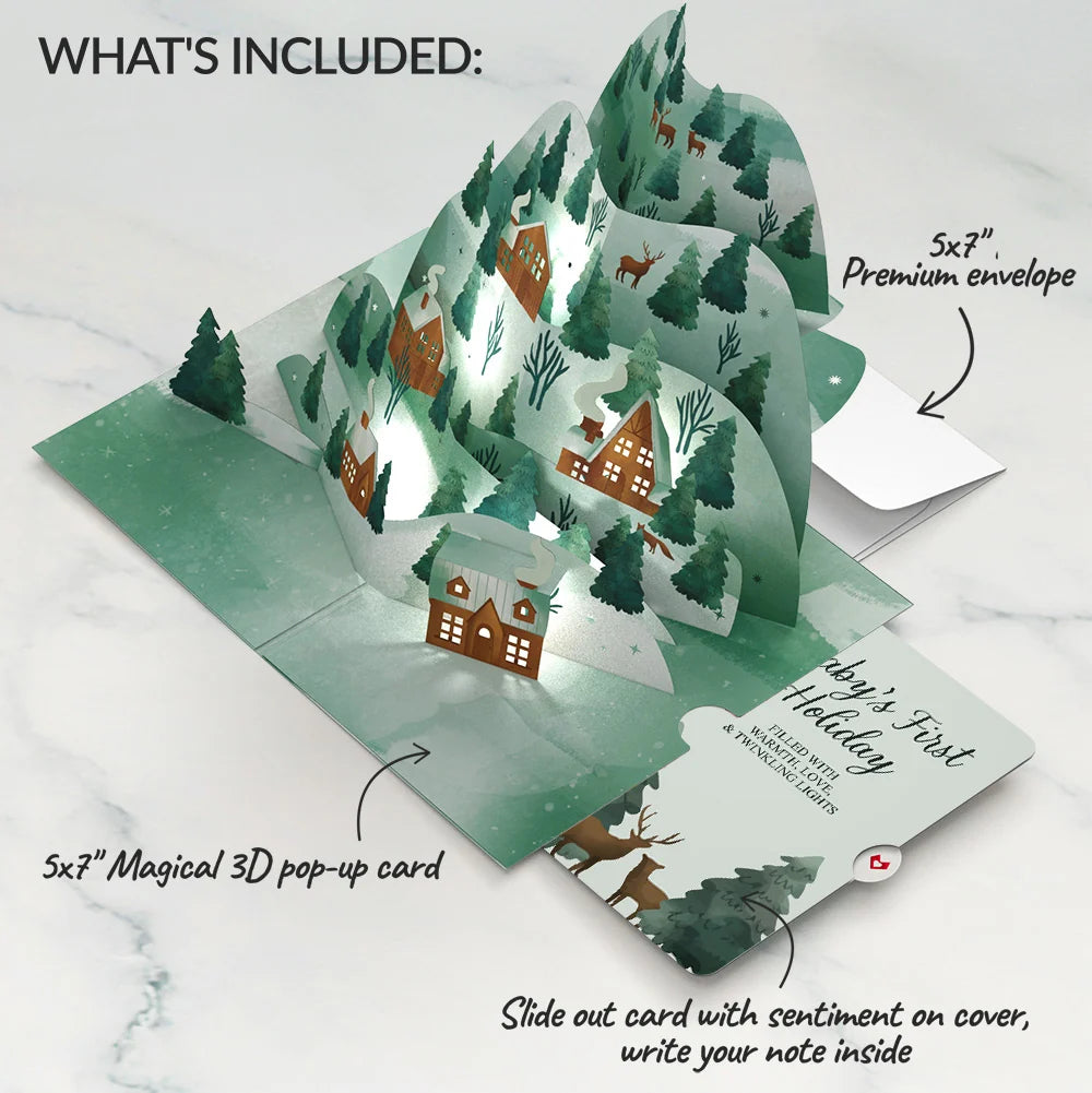 Winter Wishes Mountain Village First Holiday Light-Up Pop-Up Card and Sentiment Set for Baby
