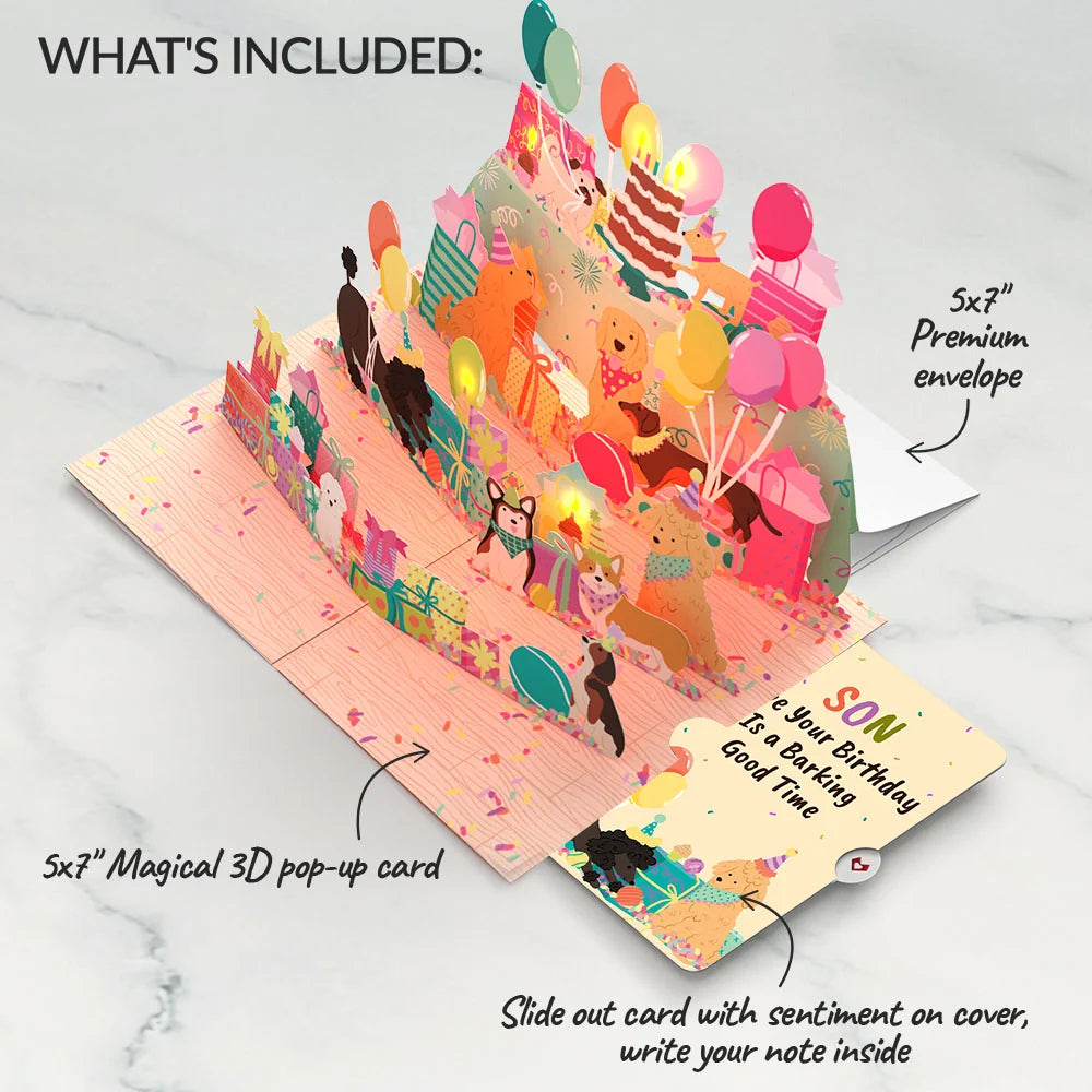 Birthday Pawty Pups Music and Lights Pop-Up Card and Sentiment Set for Son