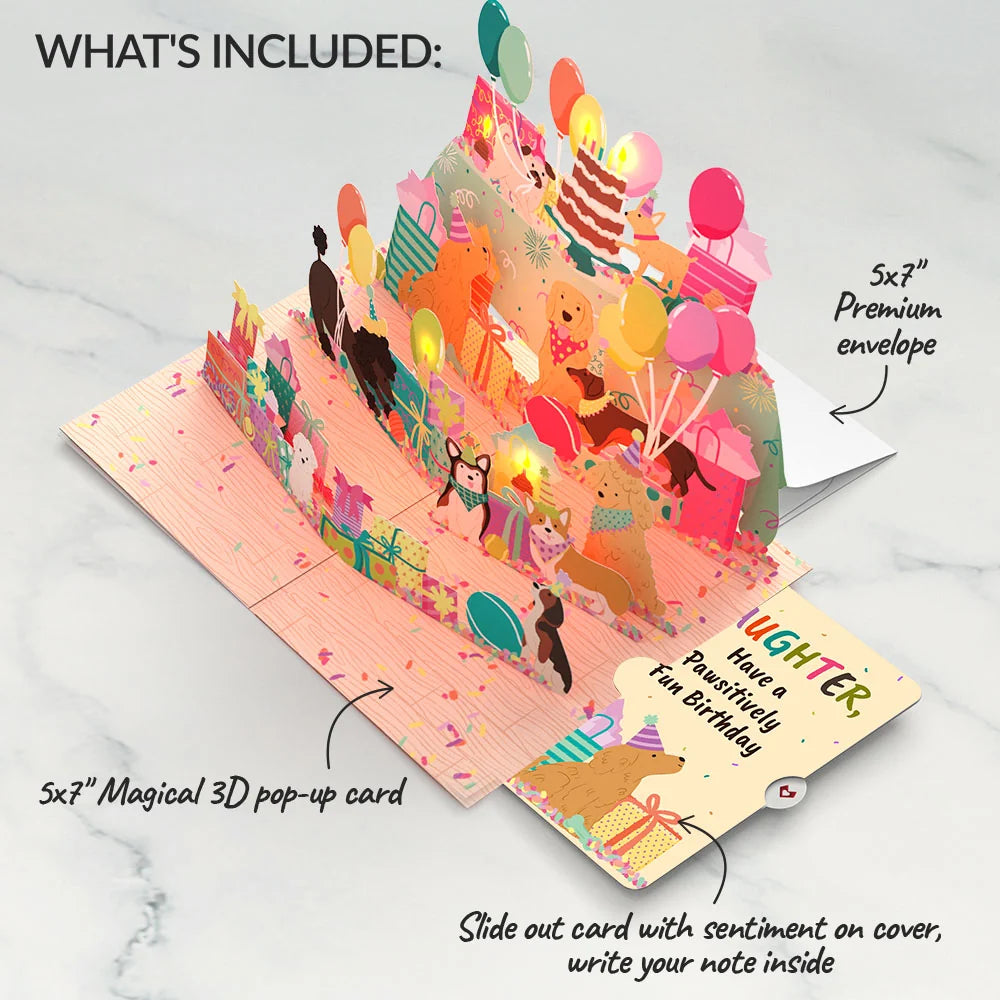 Birthday Pawty Pups Music and Lights Pop-Up Card and Sentiment Set for Daughter