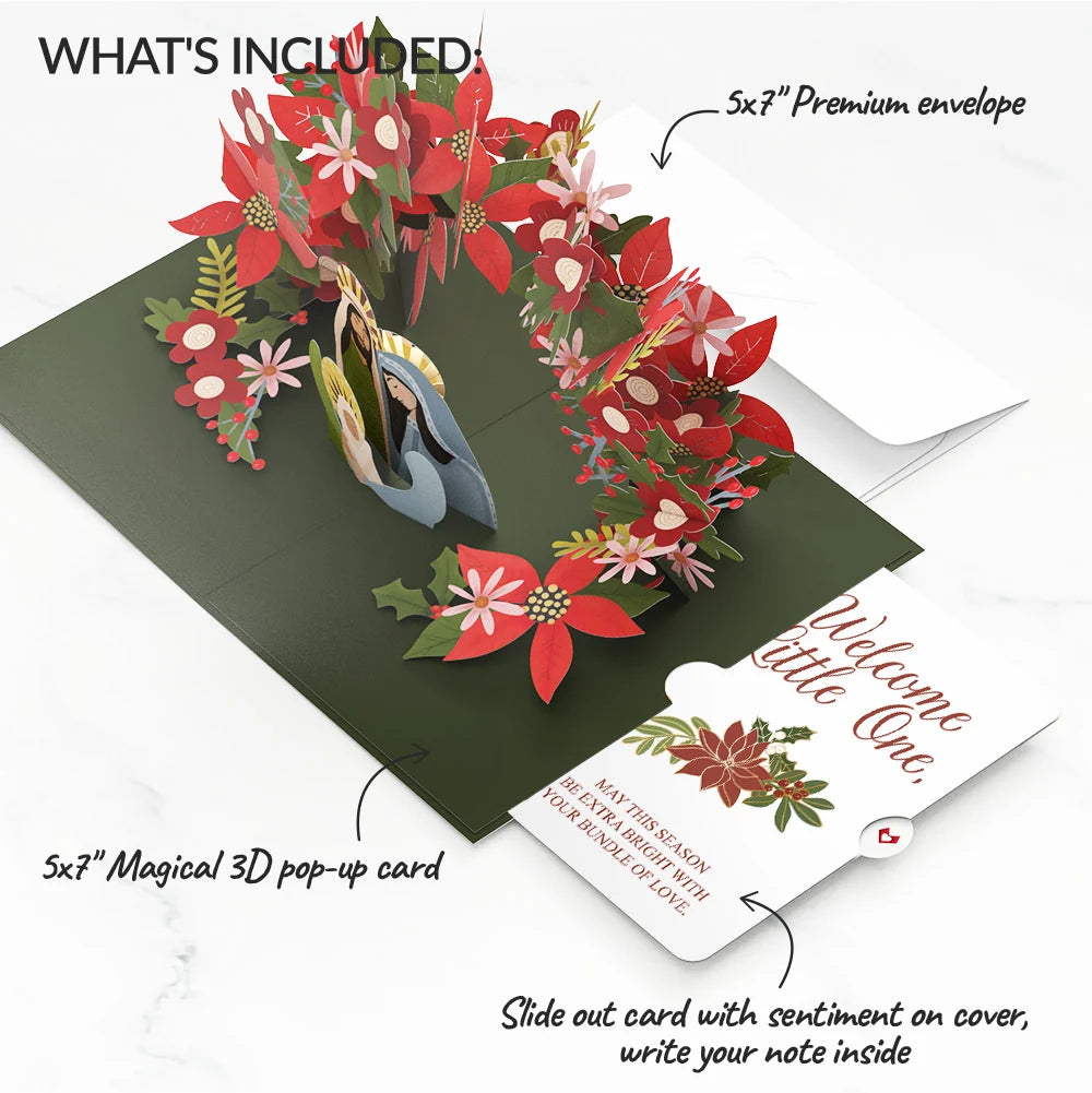 A Child Is Born Christmas Pop-Up Card and Poinsettia Sentiment Set for Baby