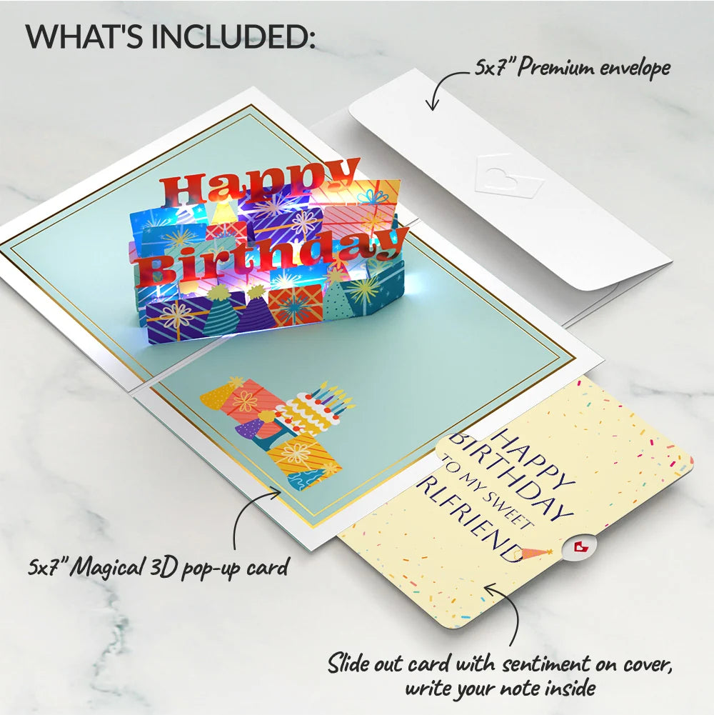 Wishing You a Happy Birthday Music and Lights Pop-Up Card and Sentiment Set for Girlfriend