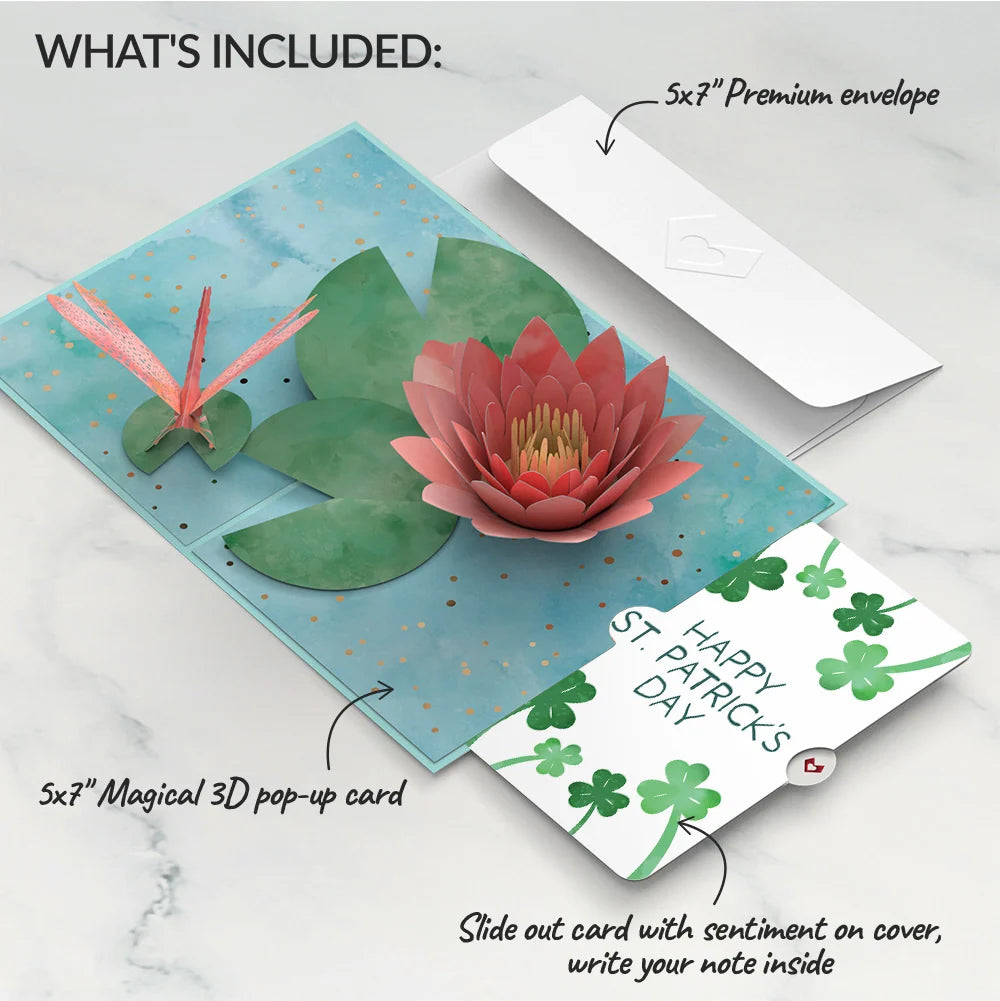 Water Lily Dragonfly St. Patrick’s Day Pop-Up Card and Sentiment Set