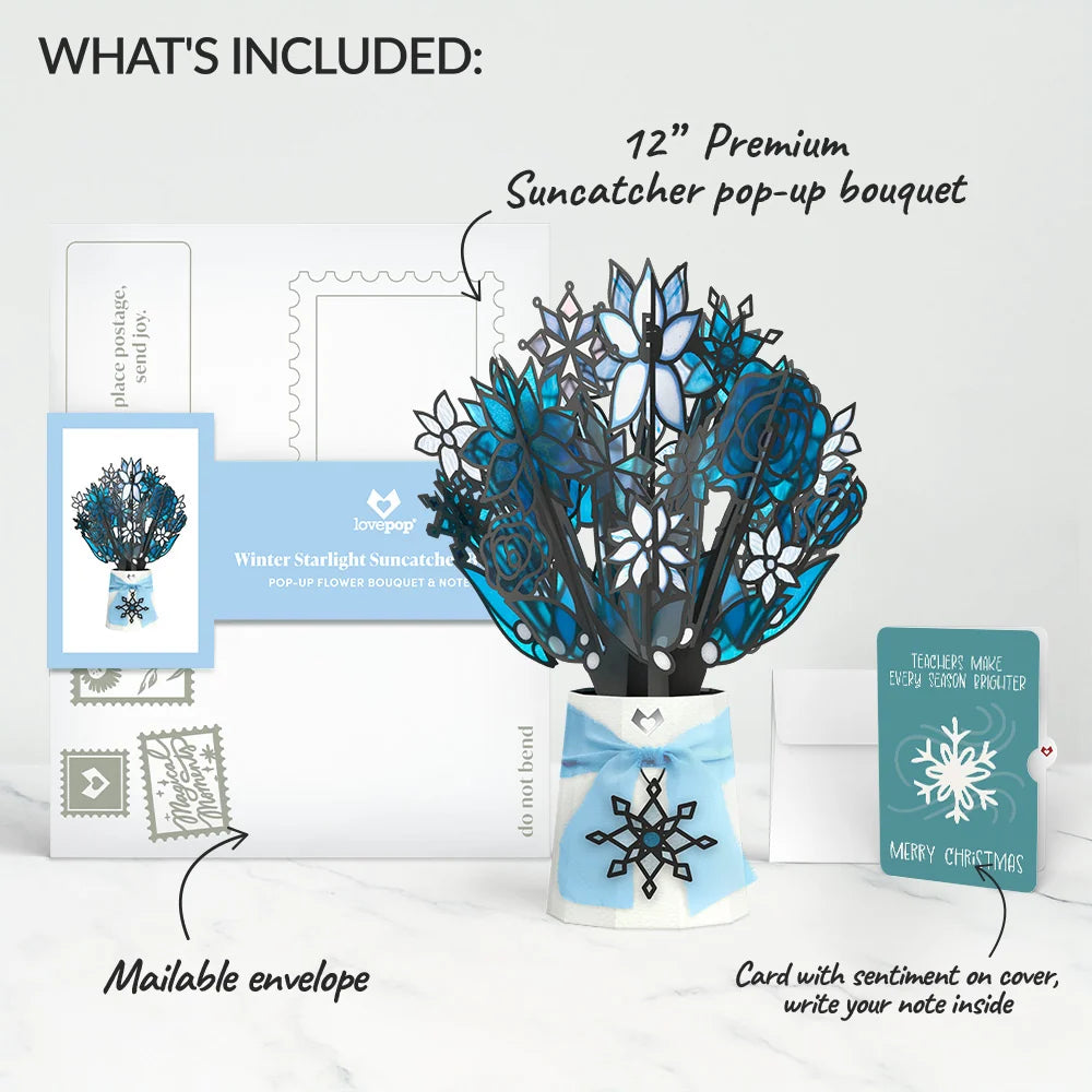 Winter Starlight Suncatcher Bouquet and Snowflake Christmas Sentiment Set for Teacher