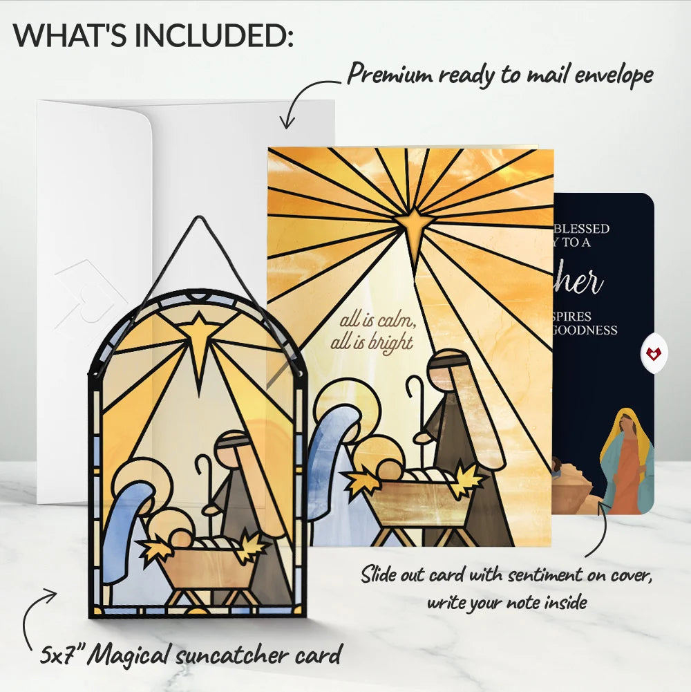 All Is Calm Nativity Christmas Suncatcher Card and Sentiment Set for Teacher