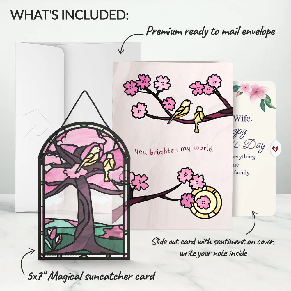 You Brighten My World Birds Mother's Day Suncatcher Card and Sentiment Set for Wife