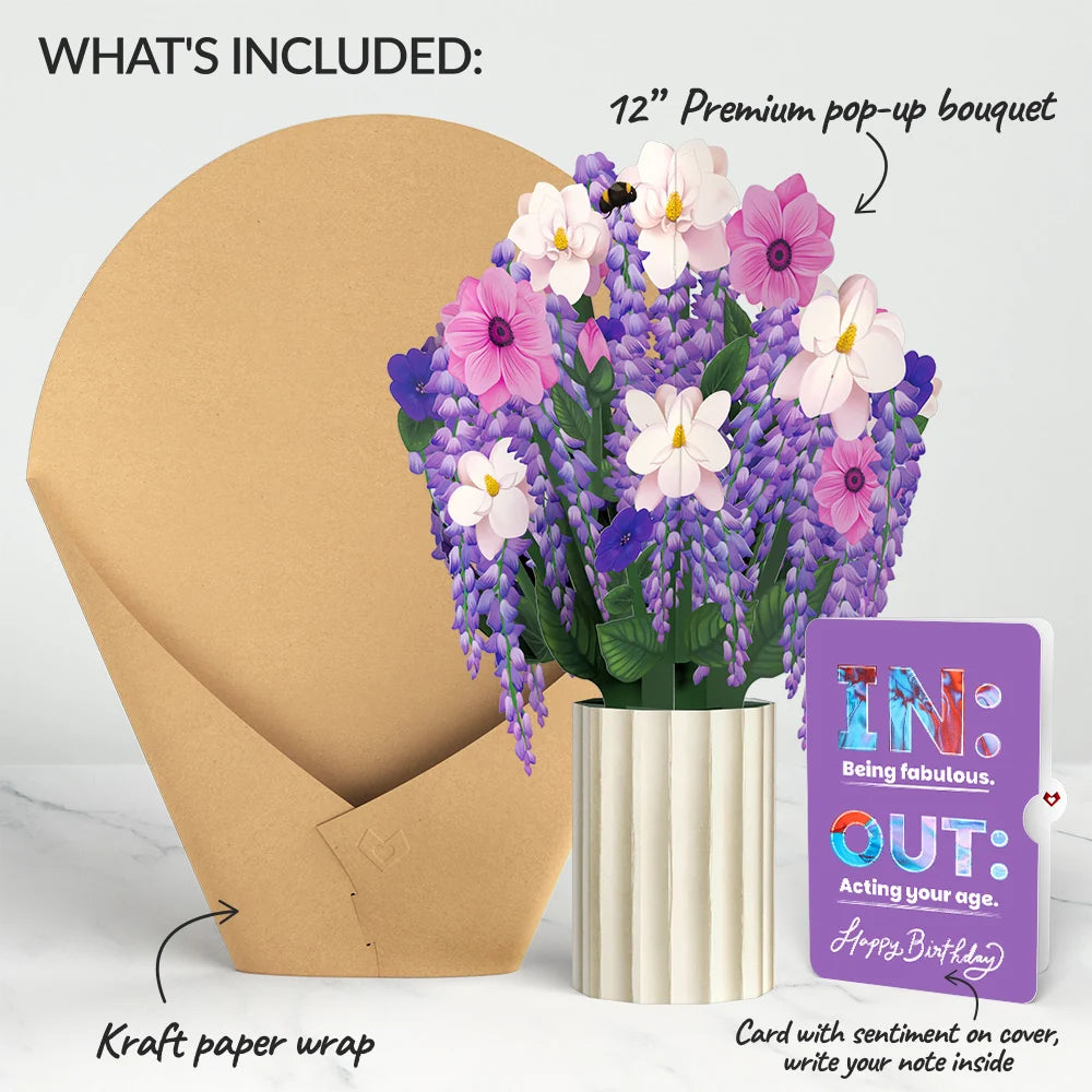 Wisteria Birthday Bouquet and IN & OUT Sentiment Set