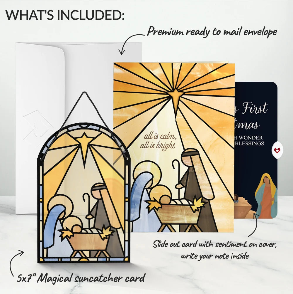 All Is Calm Nativity First Christmas Suncatcher Card and Sentiment Set for Baby