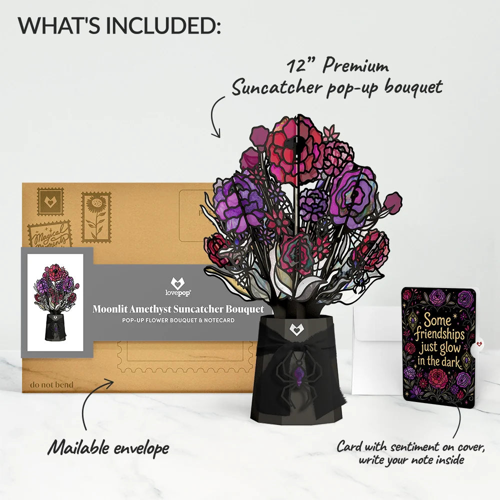 Moonlit Amethyst Halloween Suncatcher Bouquet and Glow In The Dark Sentiment Set