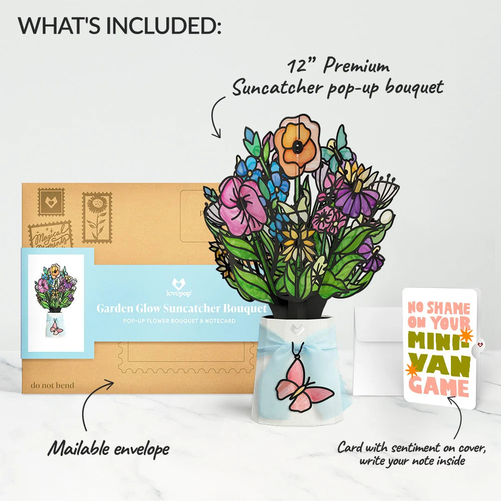 Garden Glow Suncatcher Bouquet and Minivan Chaos Humor Sentiment Set