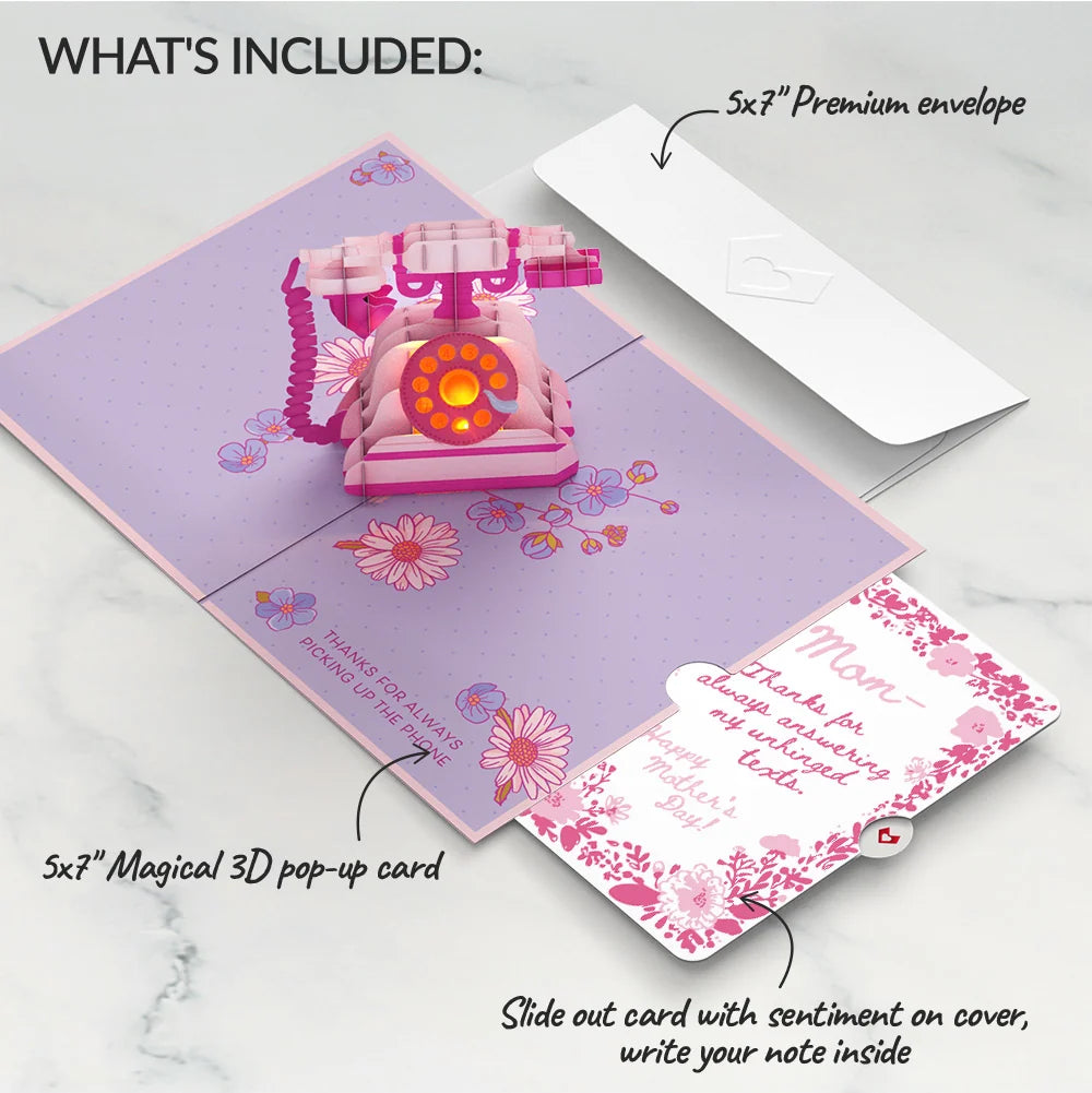 'Hey Mom' Vintage Phone Mother’s Day Music and Lights Pop-Up Card and Blushing Garden Frame Sentiment Set for Mom