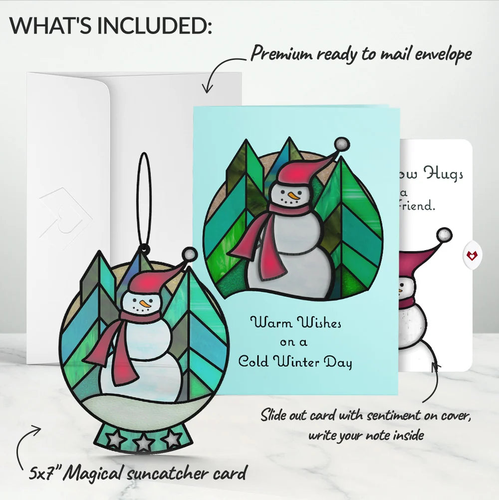 Warm Wishes Snowman Winter Suncatcher Card and Sentiment Set for Friend