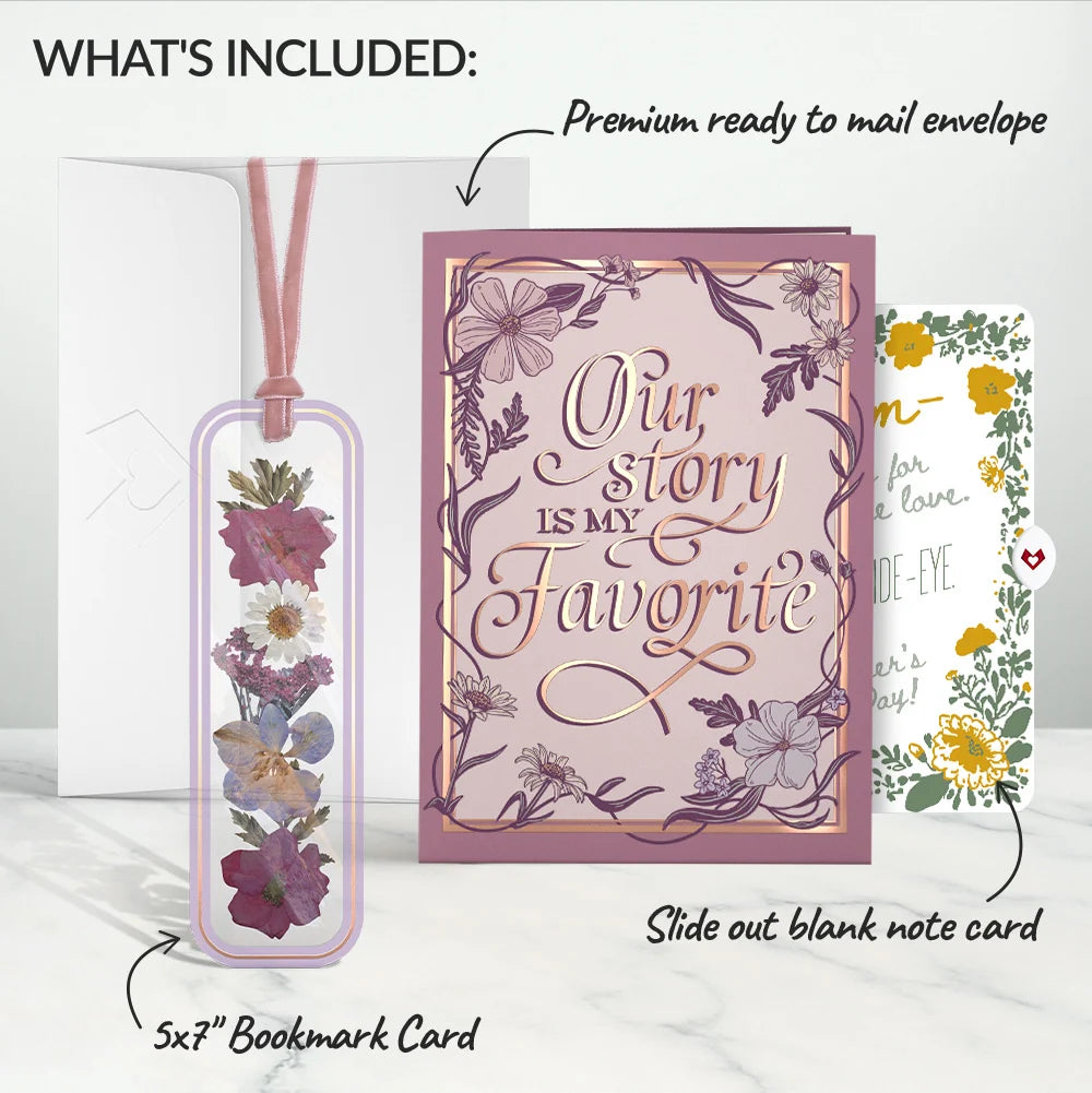 Our Story Mother’s Day Petal Pressed™ Bookmark Card and Golden Wildflower Frame Sentiment Set for Mom
