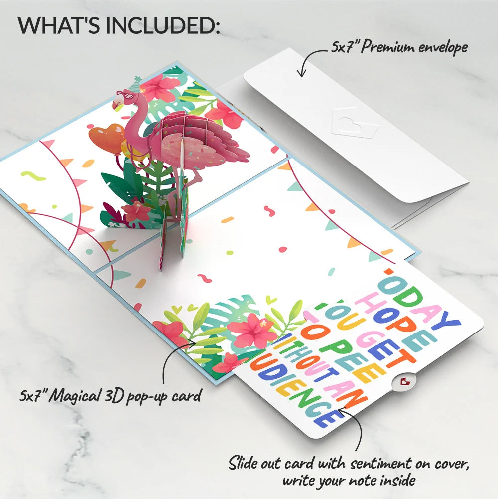 Flamazing Birthday Flamingo Pop-Up Card and Parenthood Humor Sentiment Set for Parent