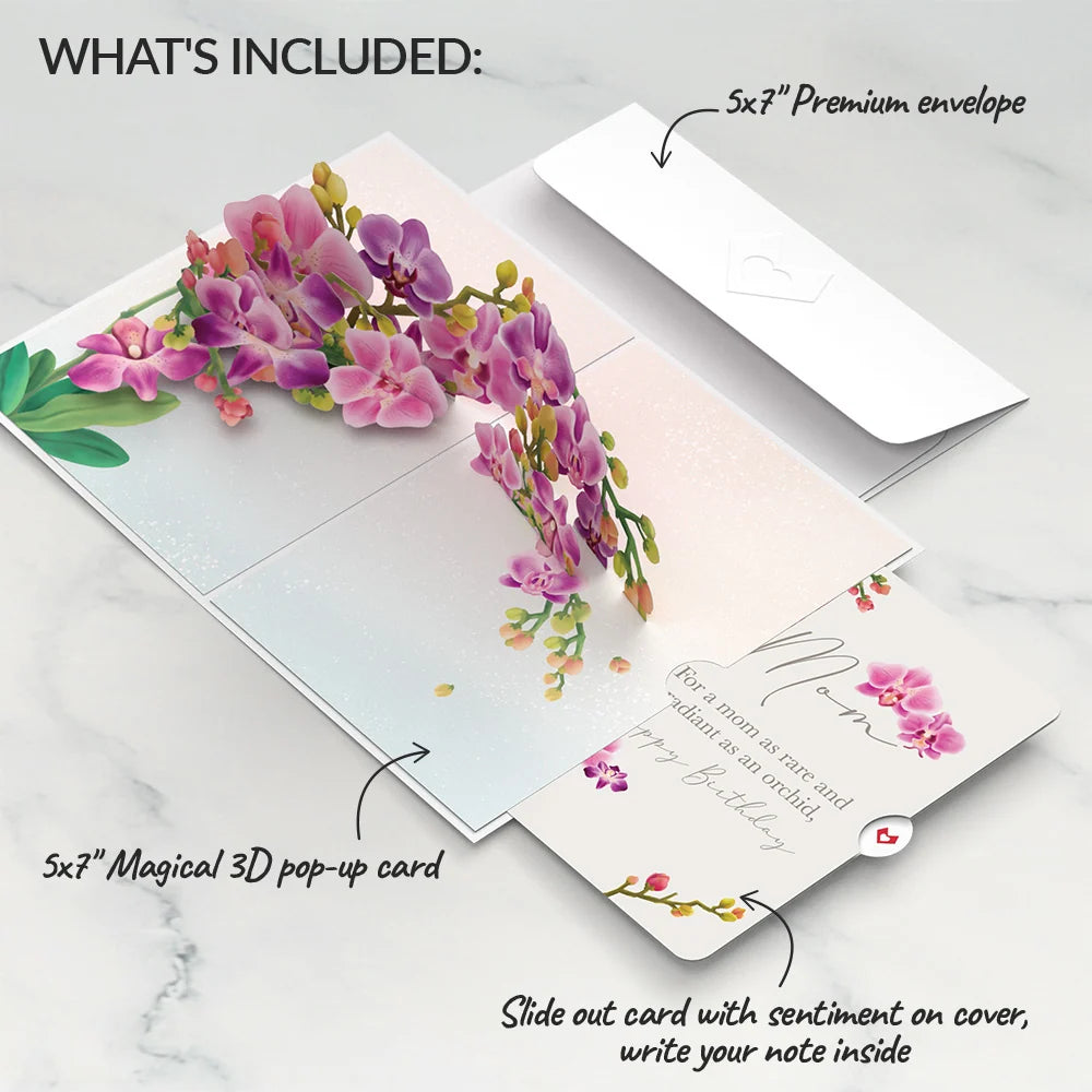Watercolor Orchid Birthday Pop-Up Card and Sentiment Set for Mom