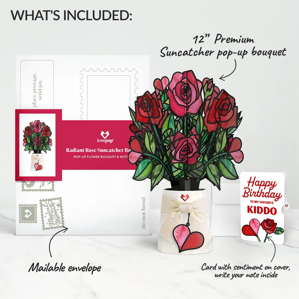 Radiant Rose Birthday Suncatcher Bouquet and Sentiment Set for Kid