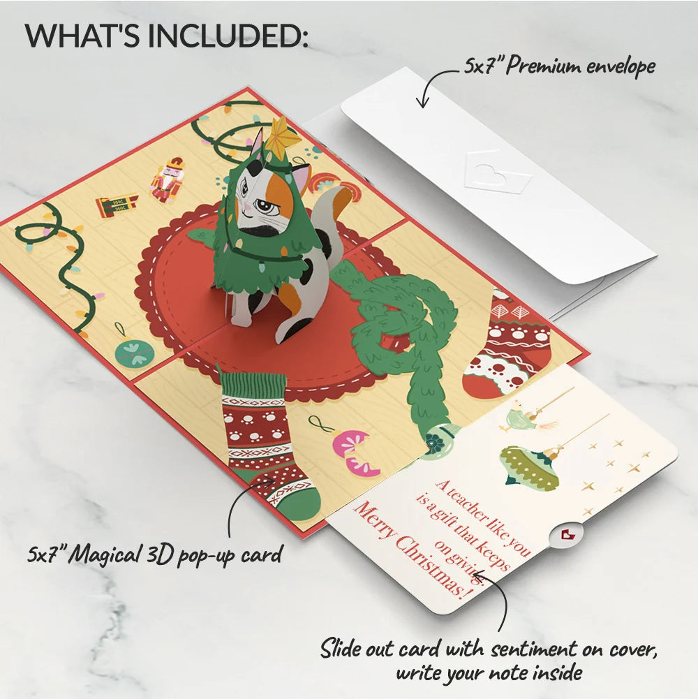 Meowy Cat-mess Christmas Pop-Up Card and Sentiment Set for Teacher
