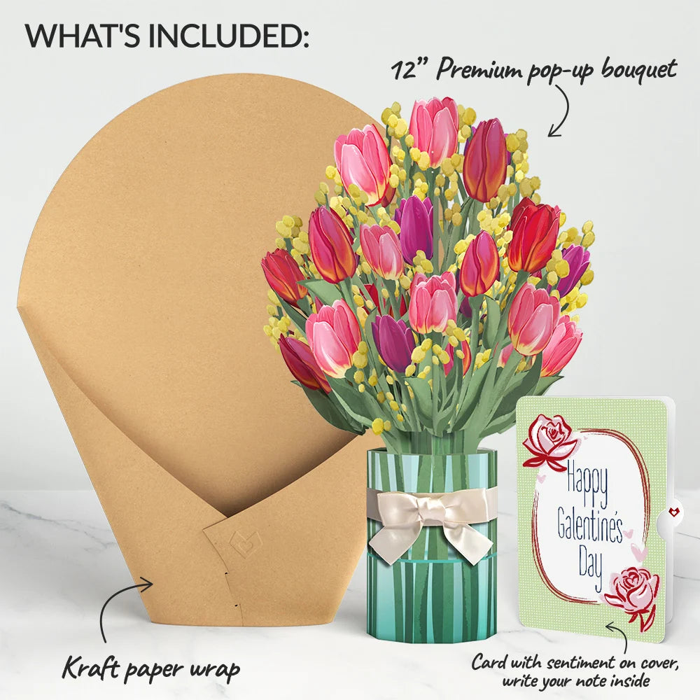 Cheerful Tulips Galentine's Day Bouquet and Sweet Rose Sentiment Set for Friend