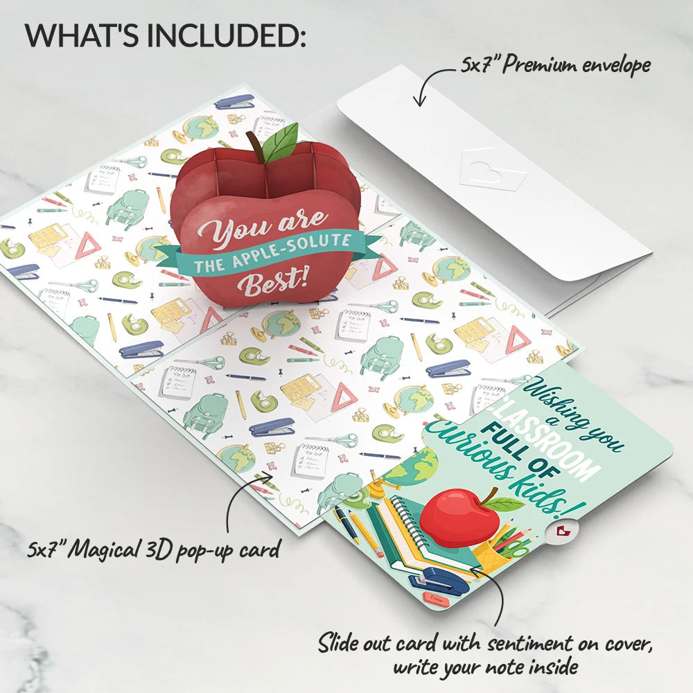Amazing Teacher Apple Encouragement Pop-Up Card and Curious Kids Sentiment Set
