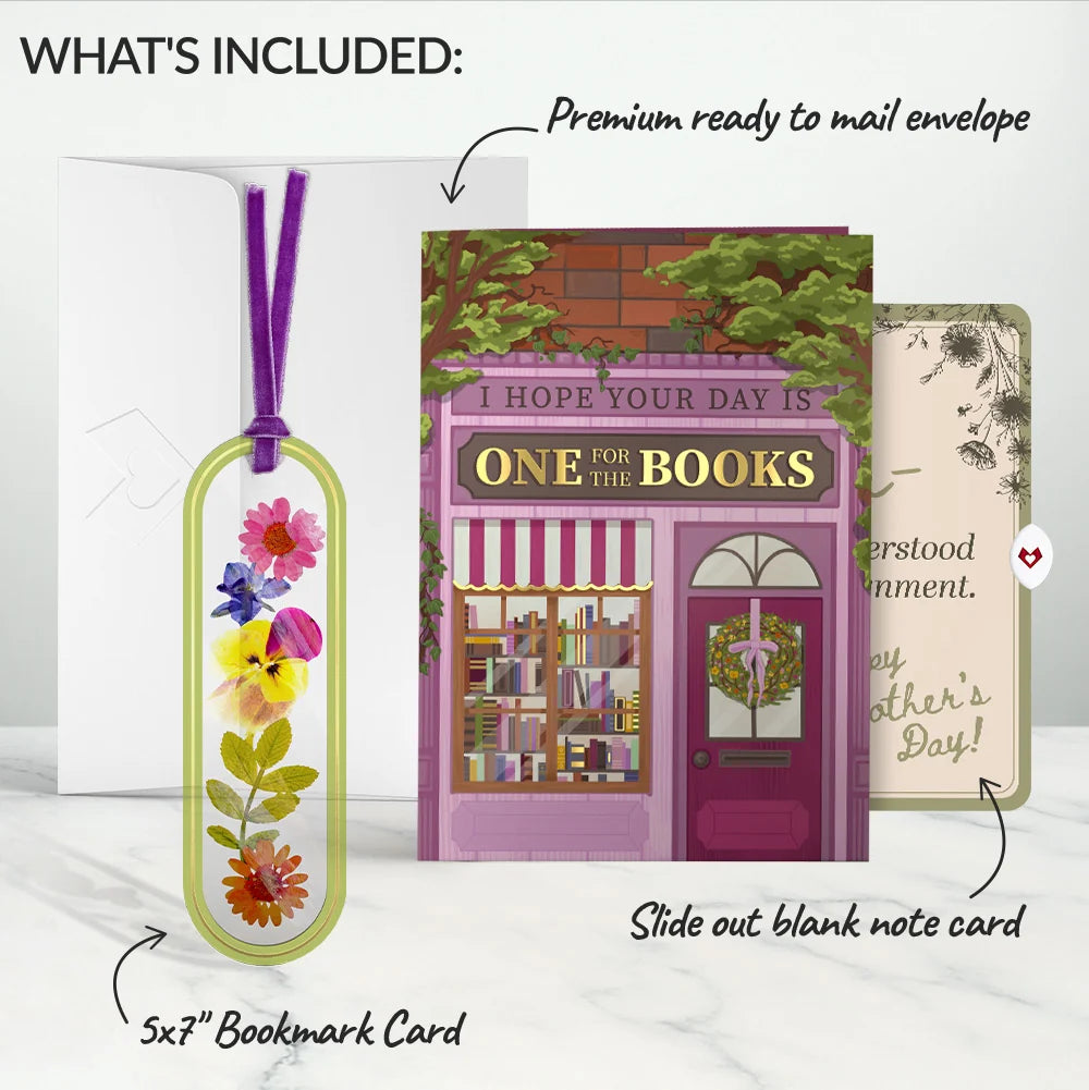 One for the Books Mother’s Day Petal Pressed™ Bookmark Card and Vintage Sketch Garden Sentiment Set for Mom