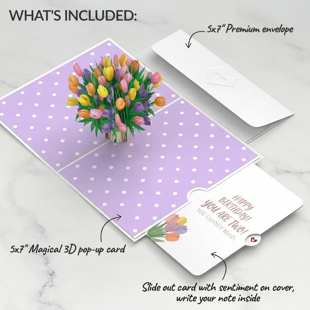 Timeless Tulips 2nd Birthday Pop-Up Card and Floral Cannot Read Sentiment Set