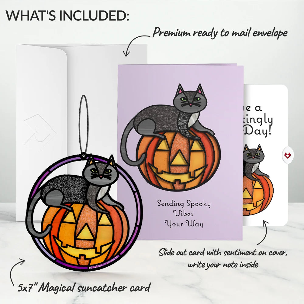 Spooky Vibes Halloween Cat Suncatcher Card and Hauntingly Good Day Sentiment Set