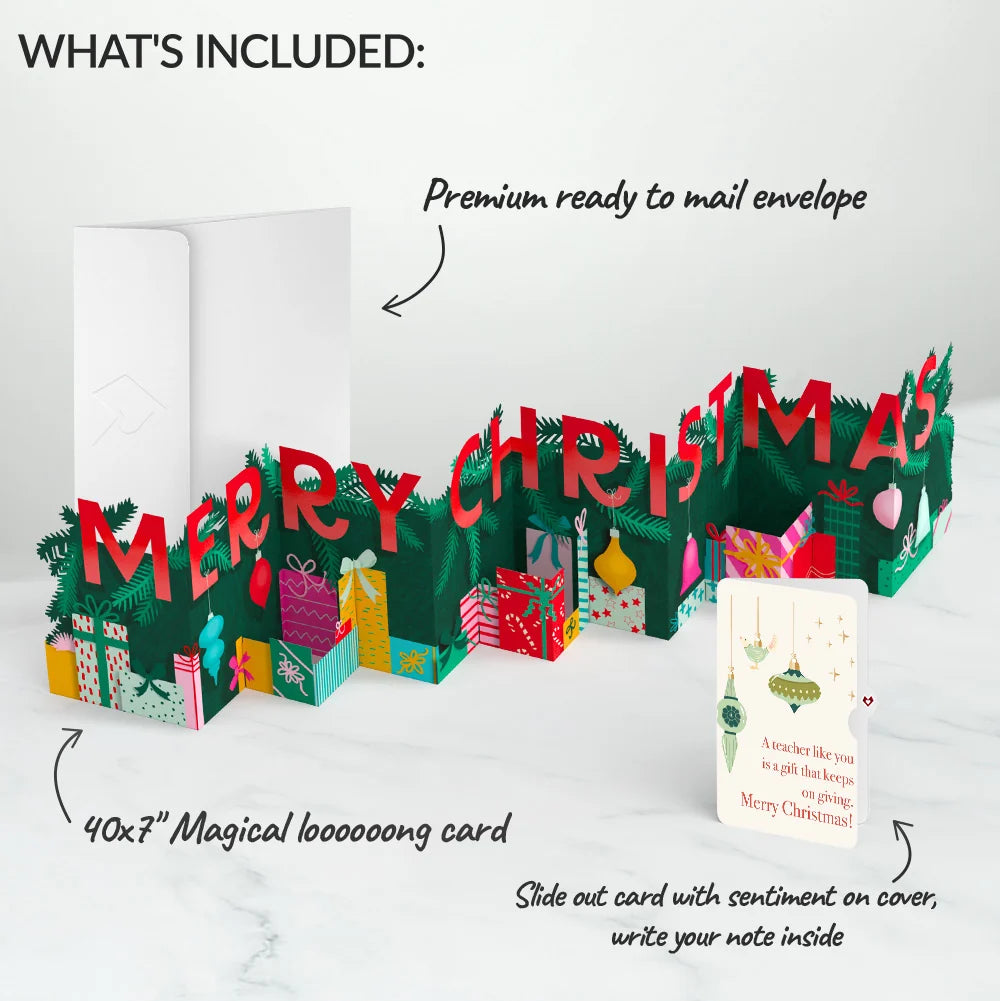 Under the Tree Merry Christmas Loooooong Card™ (Expands to 2 feet) and Sentiment Set for Teacher