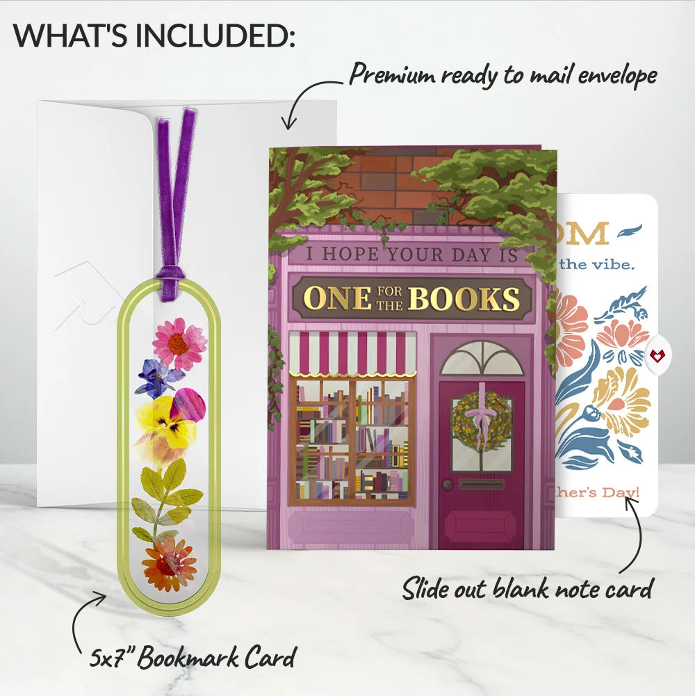 One for the Books Mother’s Day Petal Pressed™ Bookmark Card and Folk Art Bloom Sentiment Set for Mom