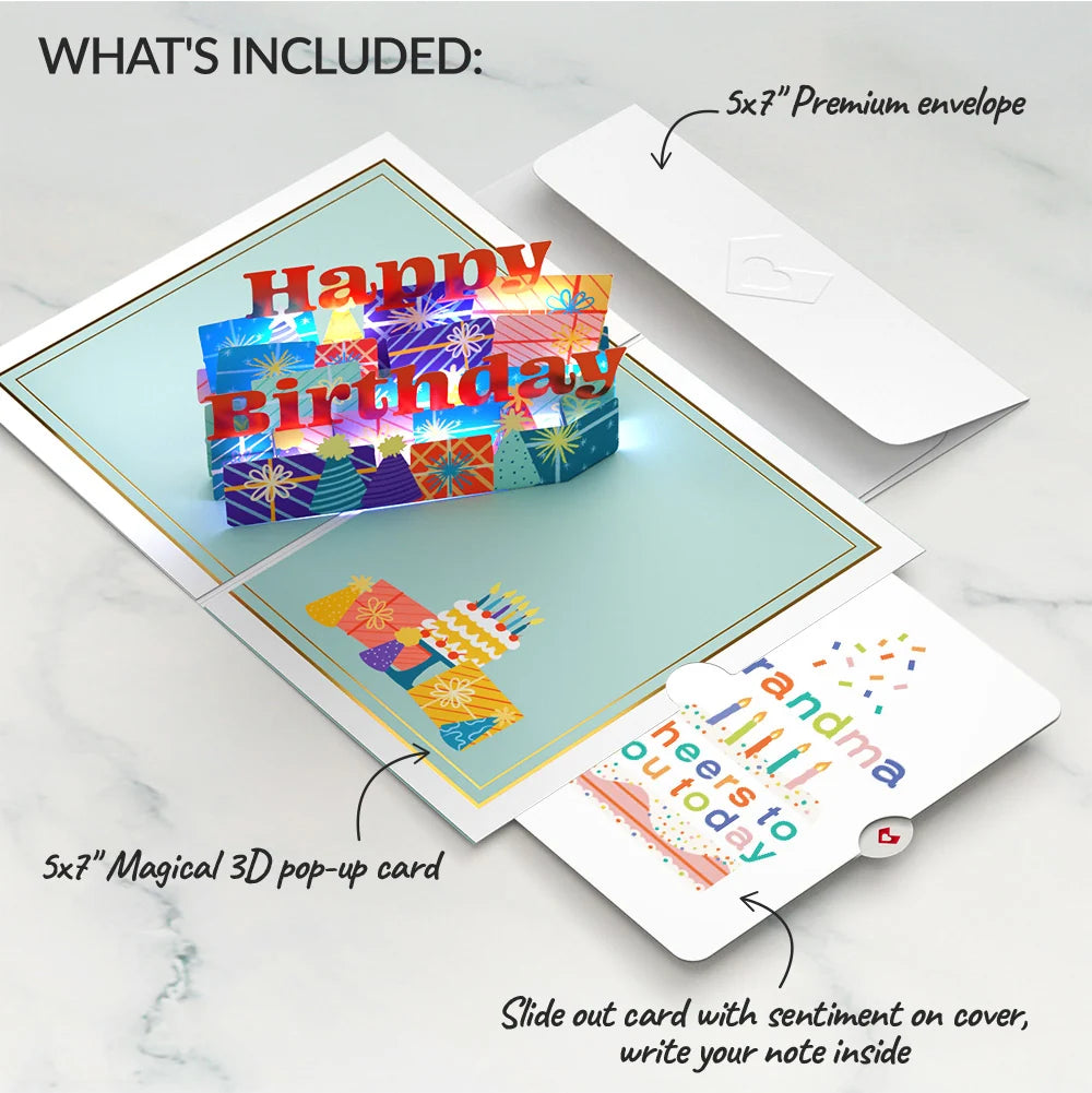 Wishing You a Happy Birthday Music and Lights Pop-Up Card and Sentiment Set for Grandma