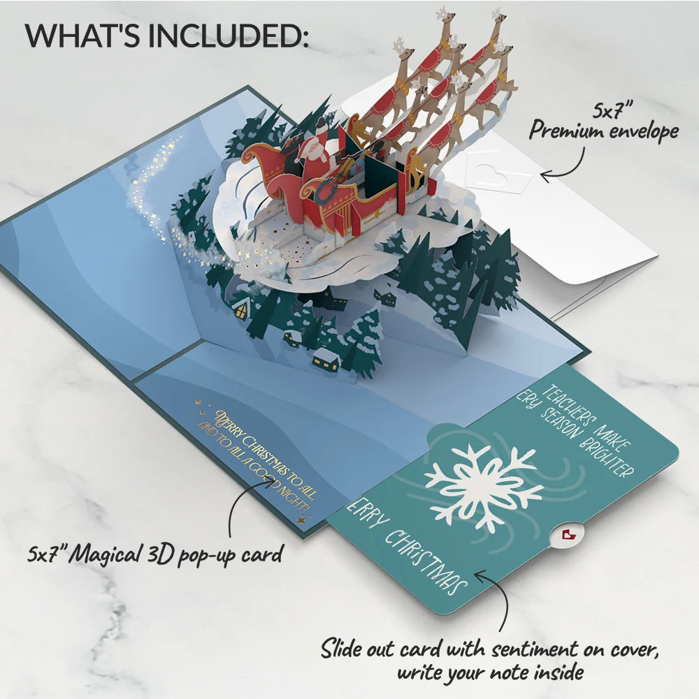 Night Sky Santa Sleigh Christmas Pop-Up Card and Sentiment Set for Teacher