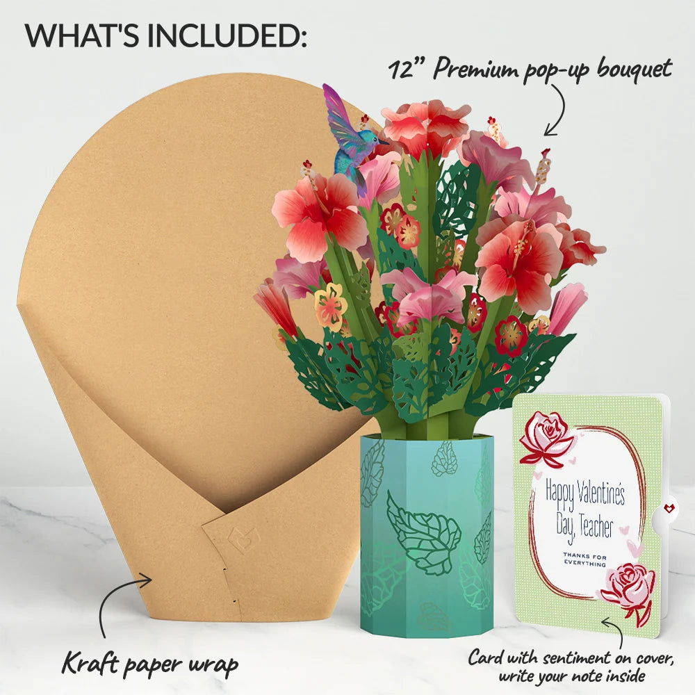 Hibiscus Valentine Bouquet and Sweet Rose Sentiment Set for Teacher