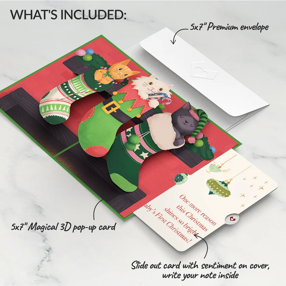 Christmas Cat Stockings Pop-Up Card and Sentiment Set for Baby