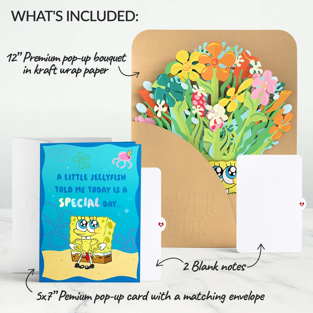 SpongeBob SquarePants Birthday Pop-Up Card & Flower Buds Bouquet Bundle