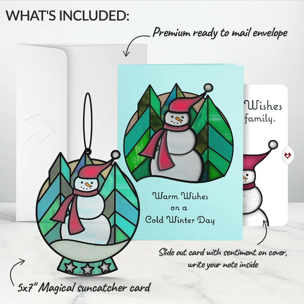 Warm Wishes Snowman Winter Suncatcher Card and Sentiment Set for Family