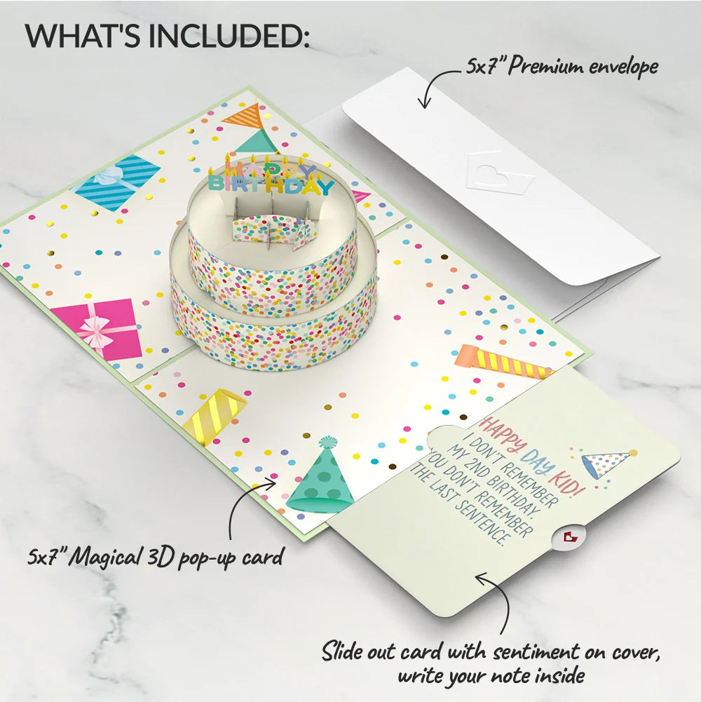 Sprinkles Birthday Cake Pop-Up Card and Memory Joke Sentiment Set for Kid