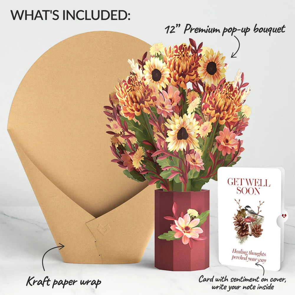 Fall Sunshine Get Well Soon Bouquet and Forest Floor Sentiment Set