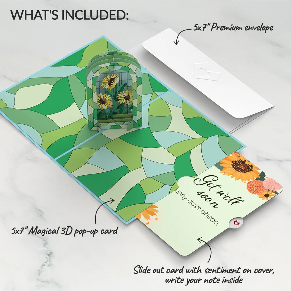 Stained Glass Sunflowers Get Well Soon Pop-Up Card and Sentiment Set