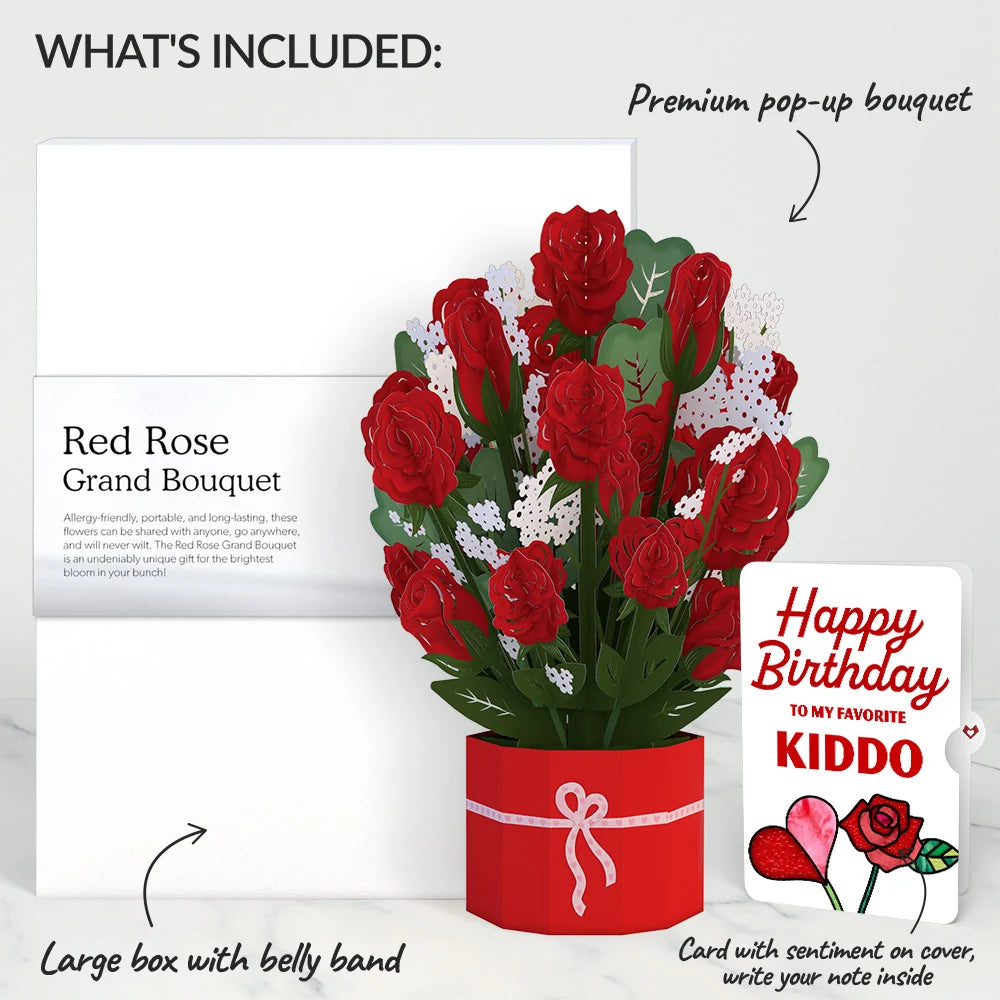 Red Rose Birthday Grand Bouquet and Sentiment Set for Kid