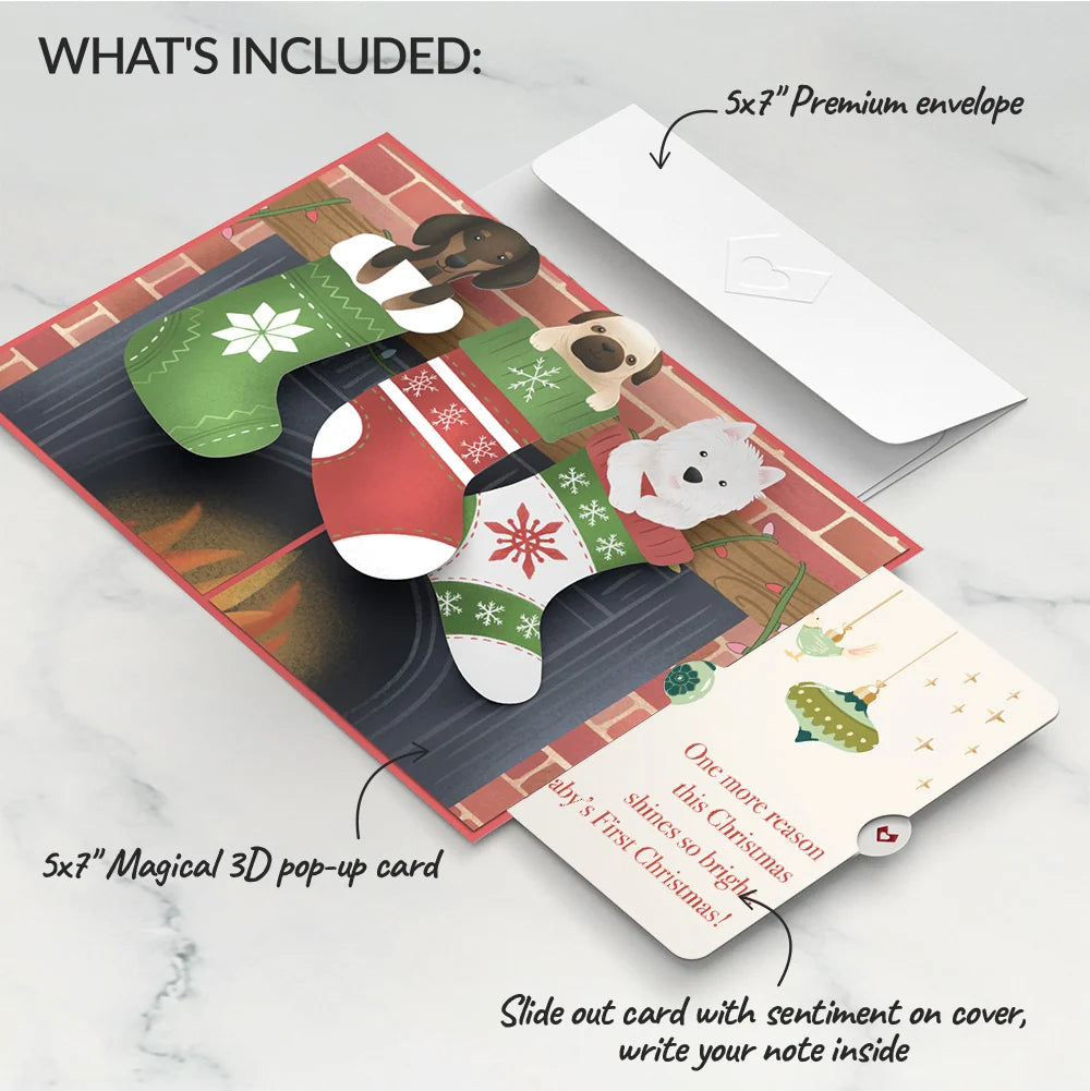 Christmas Dog Stockings Pop-Up Card and Sentiment Set for Baby