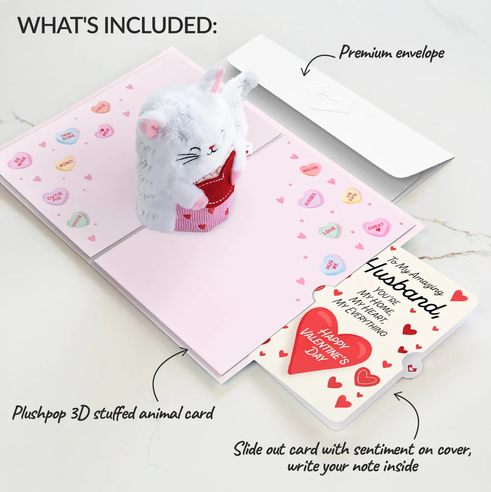 'Happy Valentine's Day' Love Cat Plushpop Card and Sentiment Set for Husband