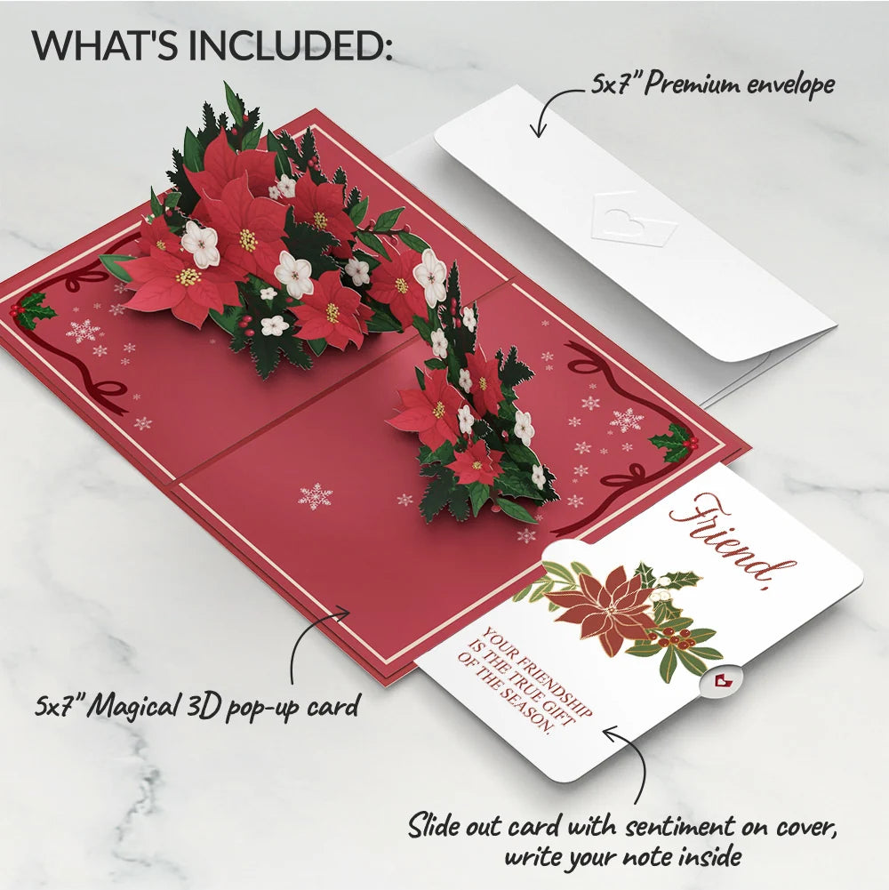 Poinsettia & Pine Christmas Pop-Up Card and Sentiment Set for Friend