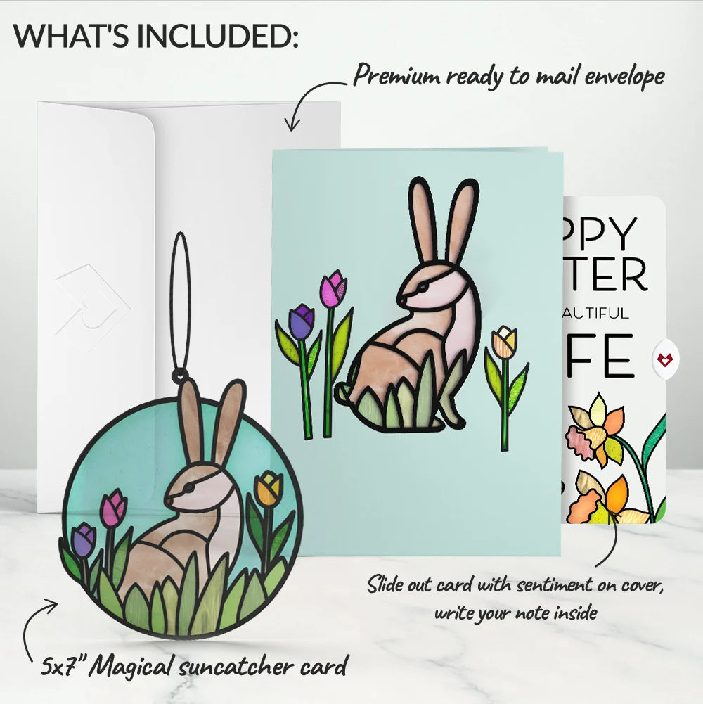 Springtime Bunny Easter Suncatcher Card and Sentiment Set for Wife