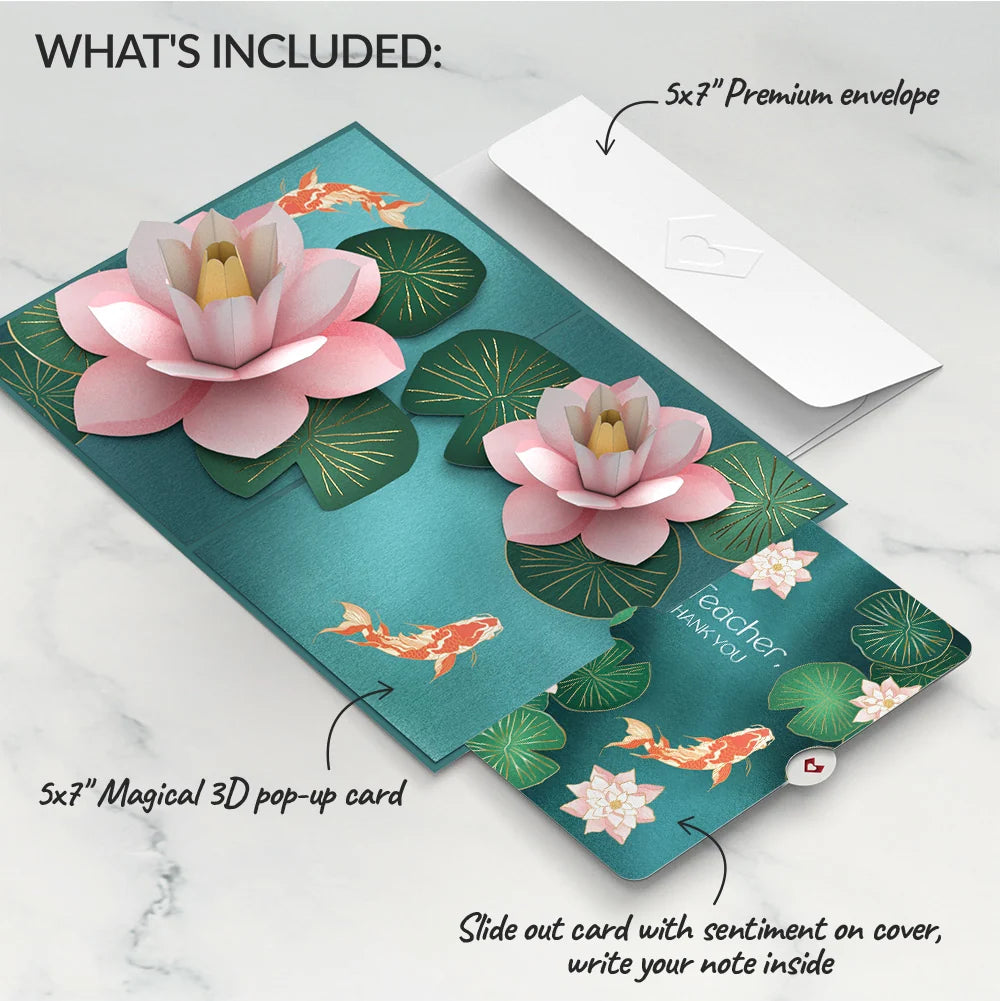 Koi Fish and Lotus Pond Thank You Pop-Up Card and Sentiment Set for Teacher