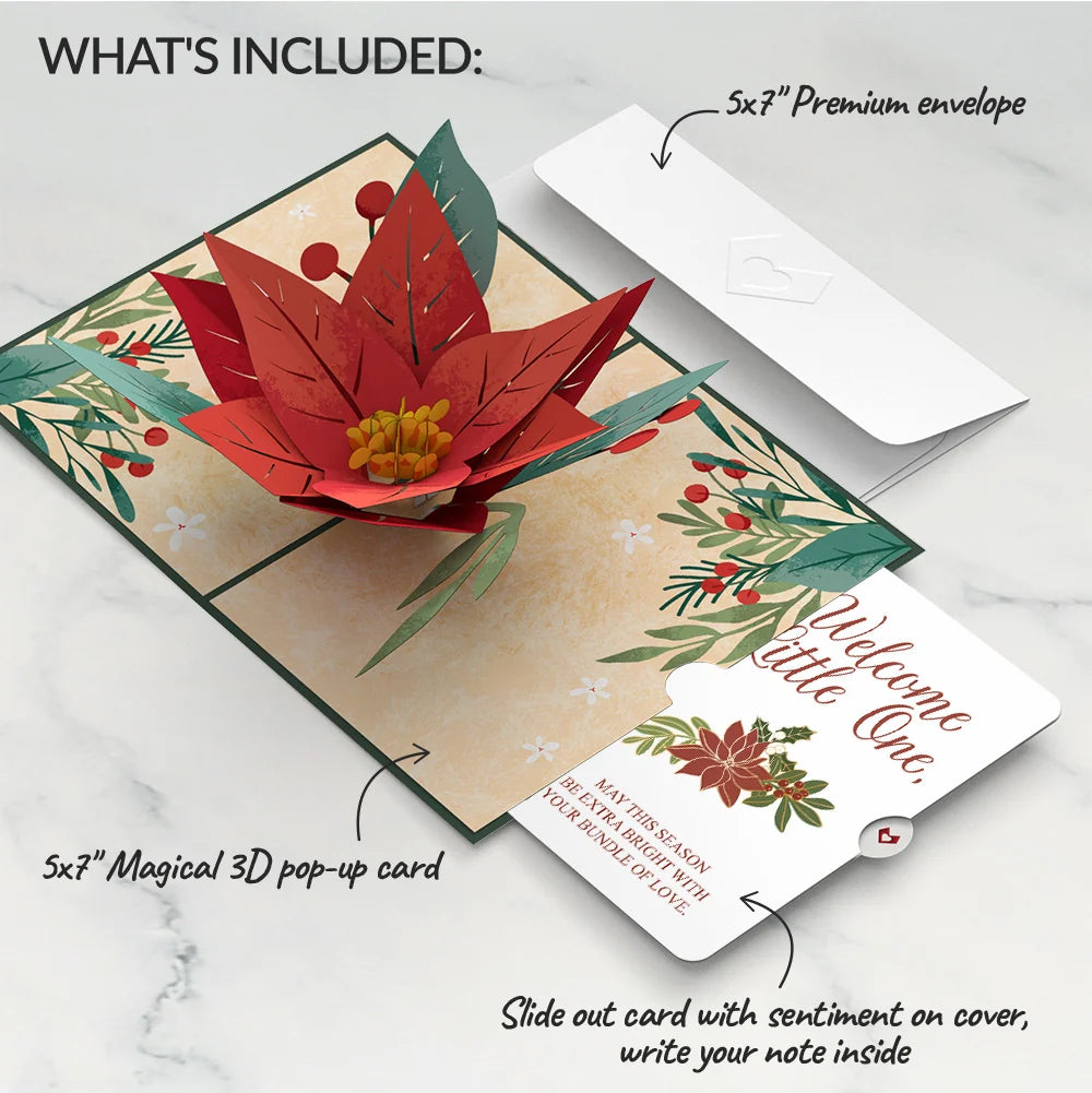 Christmas Poinsettia Bloom Pop-Up Card and Sentiment Set for Baby