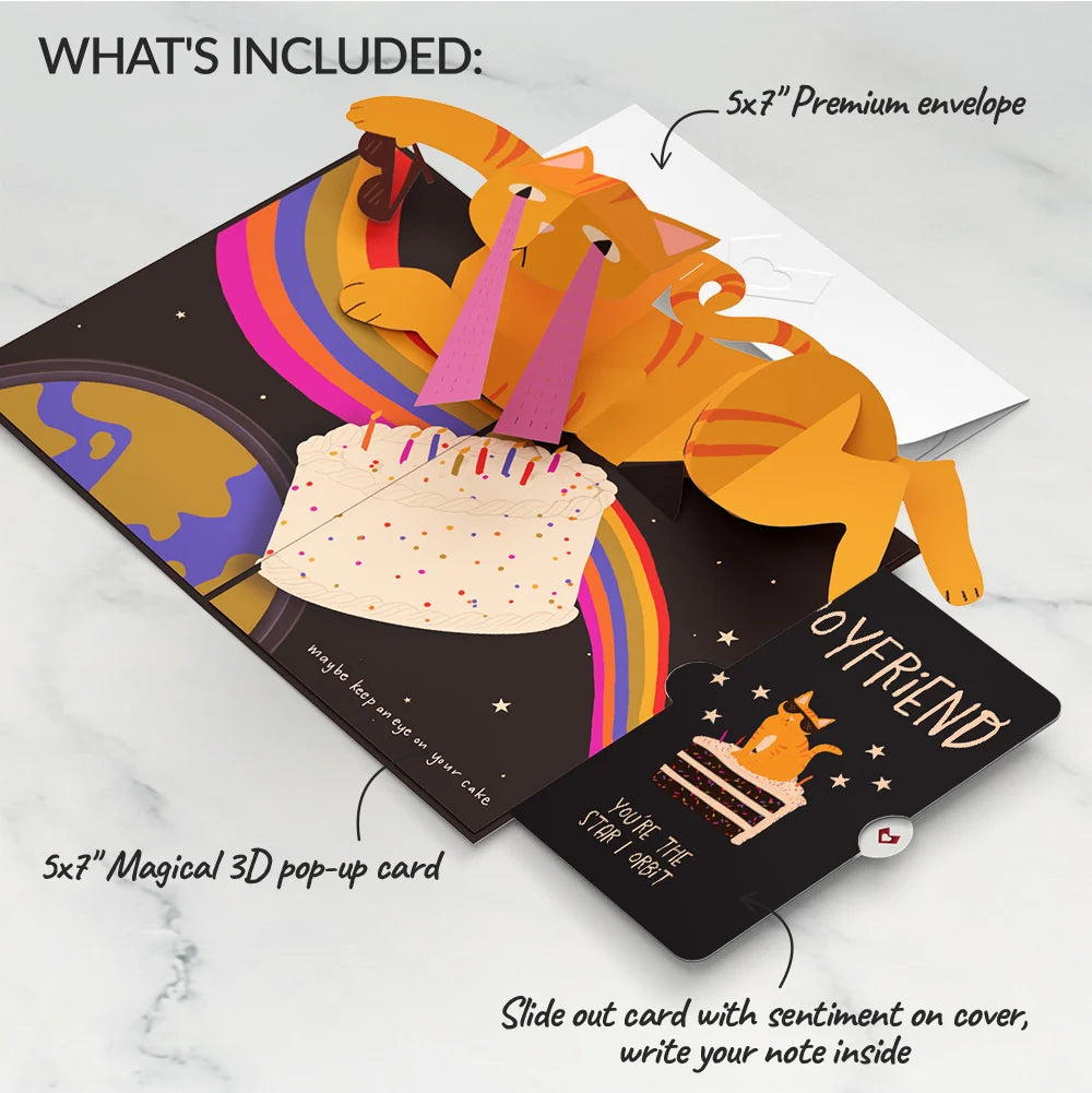 Out of this World Birthday Cat Pop-Up Card and Sentiment Set for Boyfriend